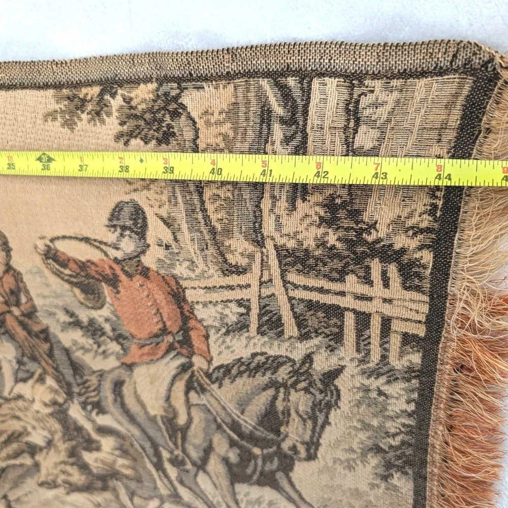 Belgian Vintage Fox Hunt Woven Tapestry Equestrian‎ Wall Hanging 45x19